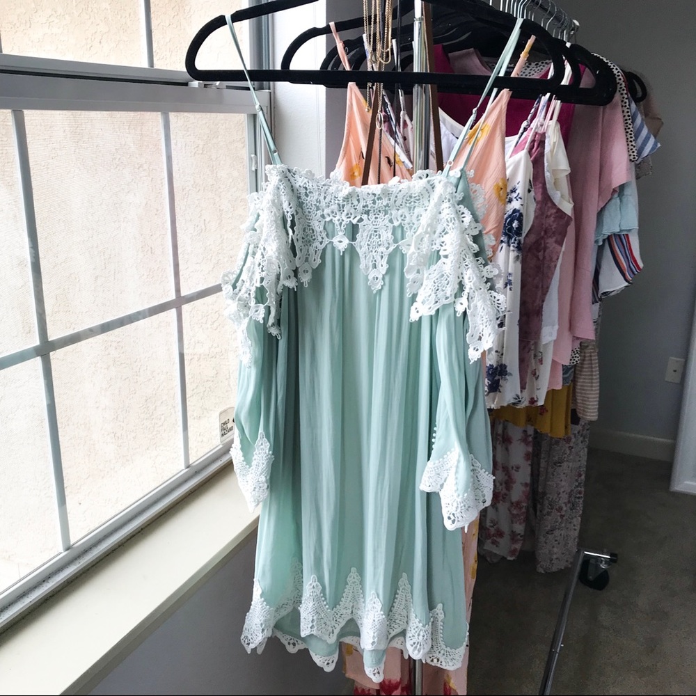 Forever 21 Crochet Trim Mint Mini Dress